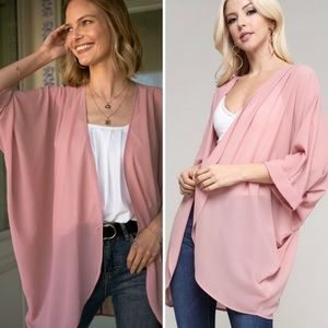 Plus Size Pink Chiffon Kimono Cardigan Cover up